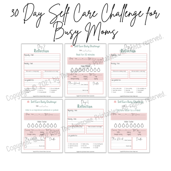 30 Day Self Care Challenge Journal for Busy Moms: US Letter Size, A4, A5 and Happy Planner Classic Size - Image 2