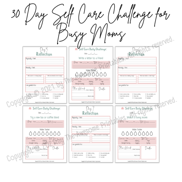 30 Day Self Care Challenge Journal for Busy Moms: US Letter Size, A4, A5 and Happy Planner Classic Size - Image 3