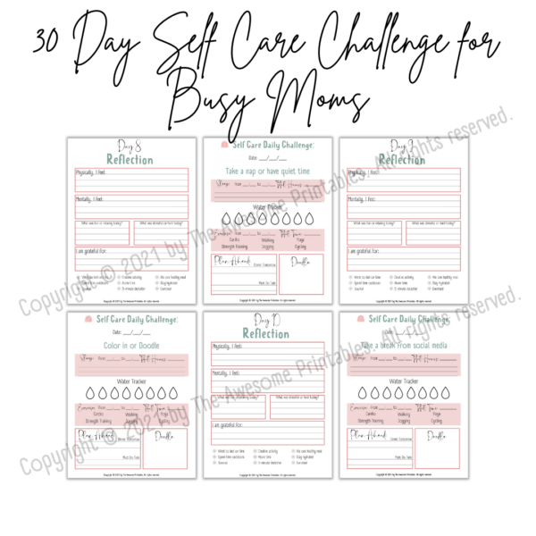 30 Day Self Care Challenge Journal for Busy Moms: US Letter Size, A4, A5 and Happy Planner Classic Size - Image 4